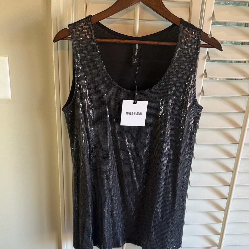 Agnes & Dora Shimmering Black/ Charcoal Sequin Tank Top